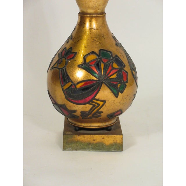 1950s 1950s Tall Églomisé Gilt Peacock Lamp For Sale - Image 5 of 9