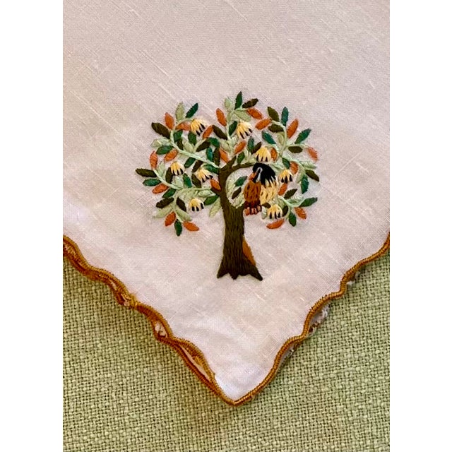 English Holiday Embroidered Linen Placemats & Napkins, Service for Ten For Sale - Image 3 of 11