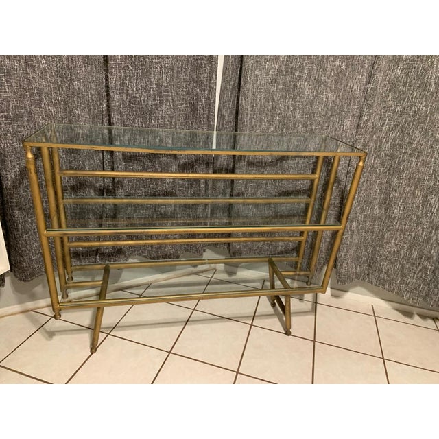 Mid-Century Modern 1960s Attributed to Mastercraft- Mid-Century Era Modern Console — Cubist-Inspired Brass & Glass For Sale - Image 3 of 9