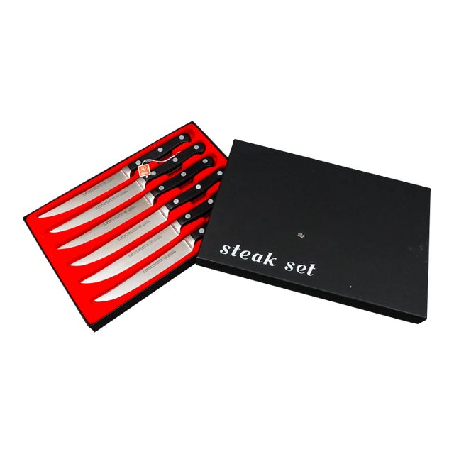 Wusthof Soligen Germany 4068/12cm X50 Cr Mo V15 Classic Steak Knives Set of 6 For Sale