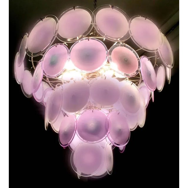 Pink Pink Murano Glass Disc Chandeliers, Italy, 1970s, Set of 2 For Sale - Image 8 of 15