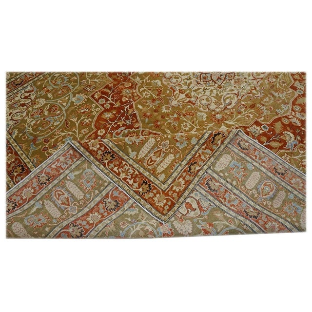 Persian Farahan Wool 10X14 Ivory, Olive & Orange Handmade Area Rug #1143008 For Sale - Image 9 of 9