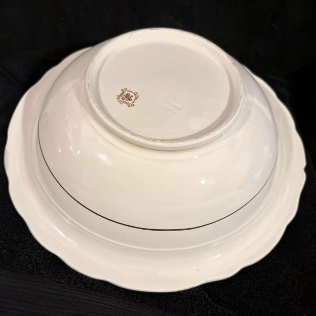 Antique Johnson Bros England "Royal Semi-Porcelain" Wash Basin With Functional Drain Hole & Stand For Sale - Image 11 of 12