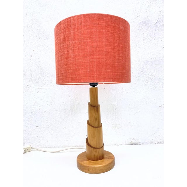 Wood Vintage Scandinavian Table Lamp in Pine, 1970s For Sale - Image 7 of 7