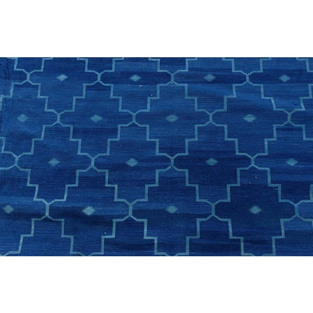 Contemporary Indian Dhurrie Blue Flat-Weave Rug by Doris Leslie Blau For Sale In New York - Image 6 of 9