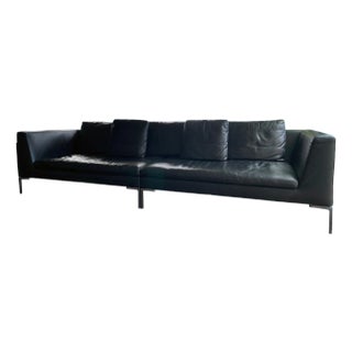 B&b Italia Charles Black Pebbled Leather Couch For Sale