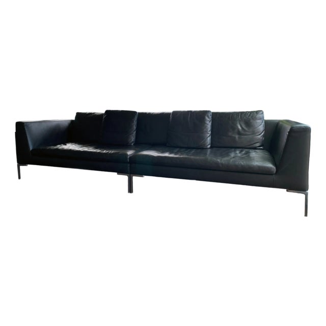 B&b Italia Charles Black Pebbled Leather Couch For Sale