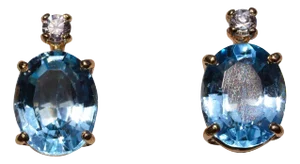 The 120th Street: Blue Topaz and Natural Diamond Stud Earrings in Yellow Gold, 2 Pieces