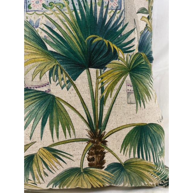 20" Square Decorative Throw Pillow With an Exotic Elephant & Palm Tree Pattern - Made in the U K For Sale - Image 11 of 12