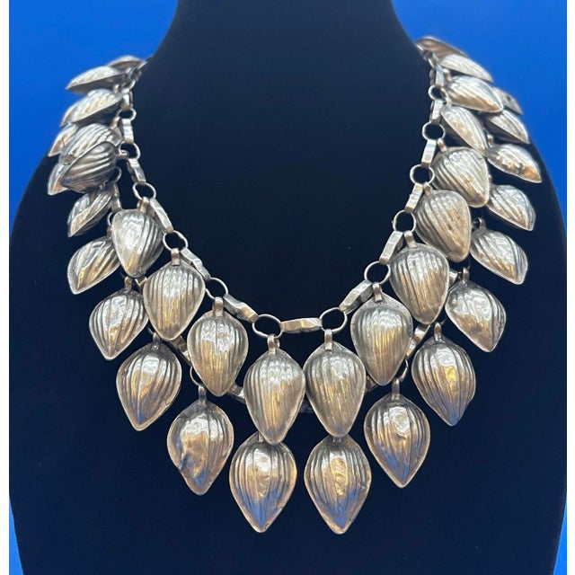 Tribal Antique Turkmen Yemeni Silver Leaf Double Chain Necklace For Sale - Image 3 of 12