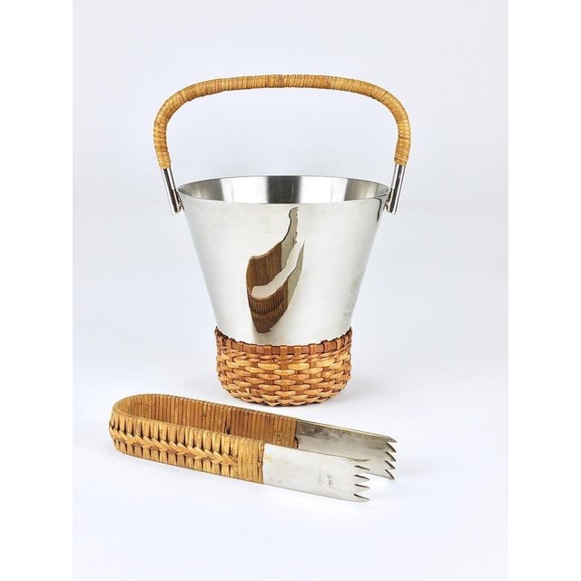 Vintage Nickel-Plated Ice Bucket and Tongs by Carl Auböck, Austria, 1950s, Set of 2 For Sale - Image 6 of 16