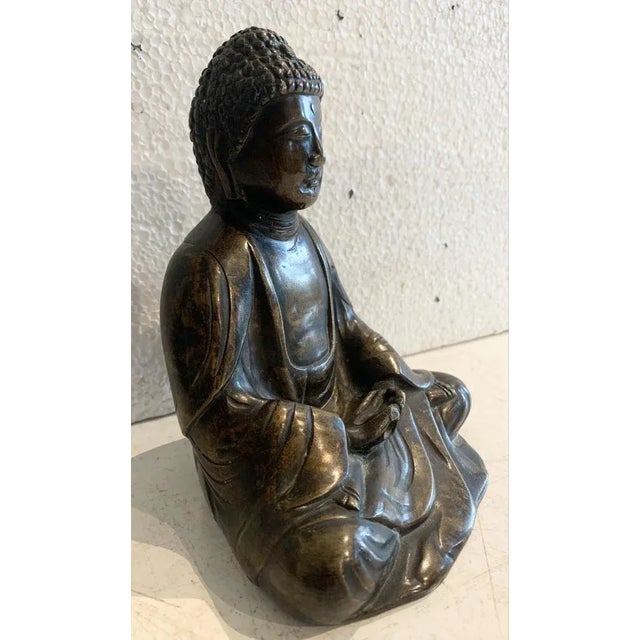 Metal Solid Bronze Buddha with Brown Patina, 20th Century For Sale - Image 7 of 10