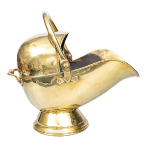 Antique English Brass Helmet Fireside Coal Scuttle