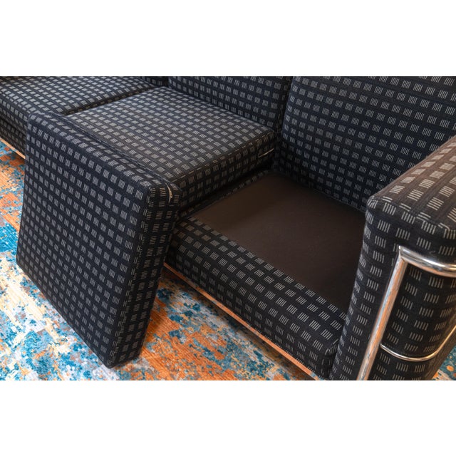 Pair of 1980s Jack Cartwright Corbusier Lc2 Style Black Fabric & Chrome Sofas For Sale - Image 9 of 10