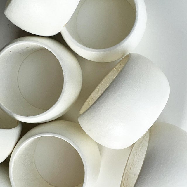1970s Sculptural Matte White Ceramic Napkin Rings, Minimalist Tabletop - Set of 8 For Sale - Image 4 of 7