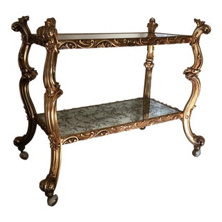 French Rococo Gold Gilt Bar Cart For Sale