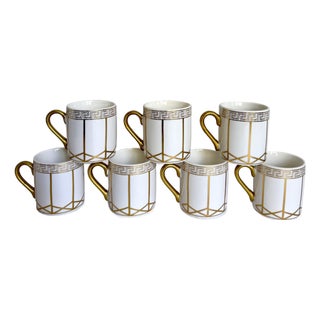 Vintage Gilt Porcelain Greek Key Demitasse Espresso Cups, Set of 7 For Sale