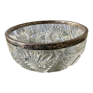 H. Meyen German 800 Silver Rimmed Deeply Brilliant Cut Glass Round Center Bowl