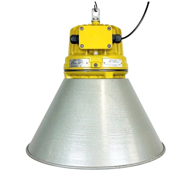 Industrial Yellow Explosion Proof Lamp with Aluminium Shade from Elektrosvit, 1990s For Sale