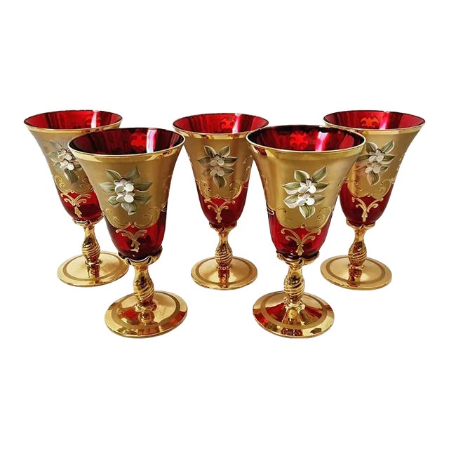 Vintage Venetian Cenedese Vetri Murano Red, and Gold Wine