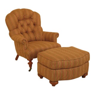 Ethan Allen Plaid Tufted Club Chair & Ottoman For Sale