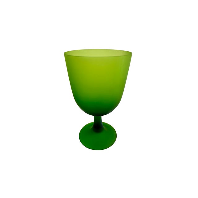 A striking set of 9 Italian satin-finish art glass goblets in a vibrant, luminous green, attributed to Carlo Moretti....