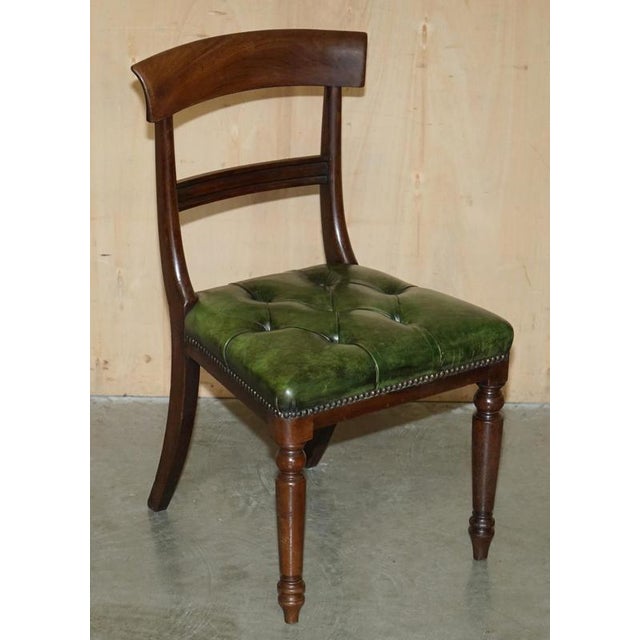 Four Fine Antique Victorian Green Leather Hardwood Chesterfield Dining Chairs 4, 1880, Set of 4 For Sale - Image 18 of 18