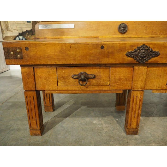 Antique French Double Butcher Block Table With Iron Mounts, Circa 1920s For Sale - Image 17 of 18