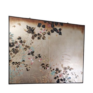 Vintage Neiman Marcus Hand-Painted Gold Leaf Japanese Rinpa Style Two-Panel Wall Art Screen For Sale