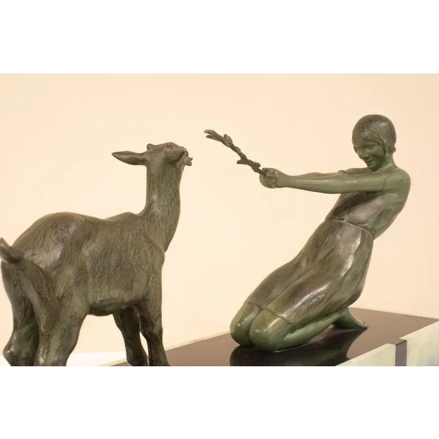Janle, Art Deco Sculpture, Youth with Goat, France, 1930, Metal on Marble Base For Sale - Image 4 of 8