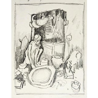 Vintage George Baer Market Place Pencil Study Drawing For Sale