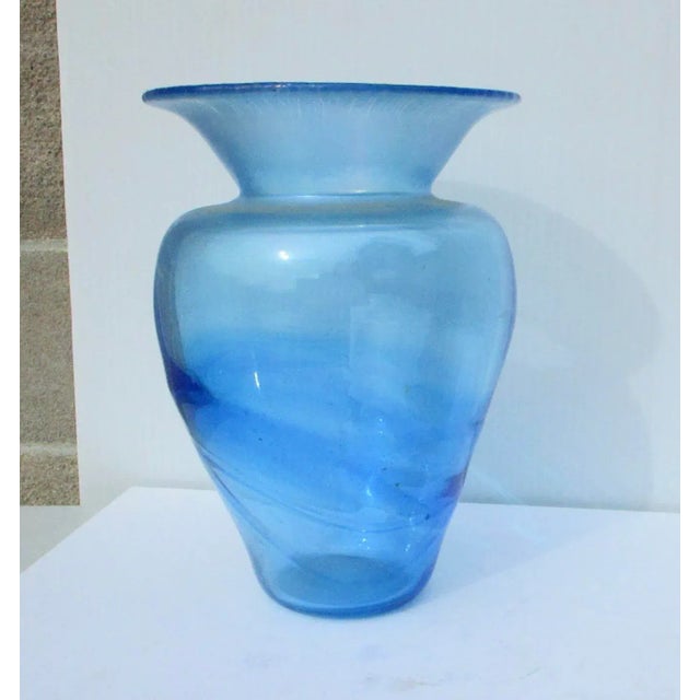 Traditional Pale Blue Stretch Glass Vase For Sale - Image 3 of 6
