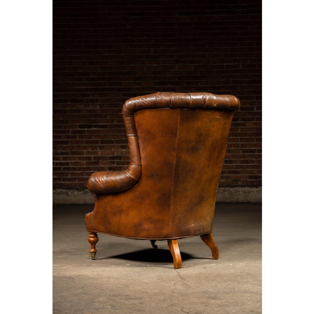 Mid 20th Century Vintage Tufted Leather Highback Armchair With Lumbar Pillow in Brown For Sale - Image 5 of 11