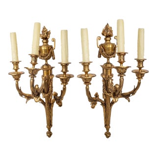 Pair of French Gilt Bronze Candelabra Sconces For Sale