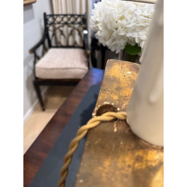 Gold Antique Giltwood Architectural Fragment Lamp, Custom Shade, Professionally Wired For Sale - Image 8 of 10