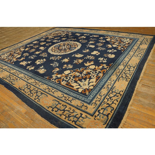 Traditional Floral-Medallion Design in a Navy Background Color Antique Chinese Peking Rug For Sale - Image 10 of 12