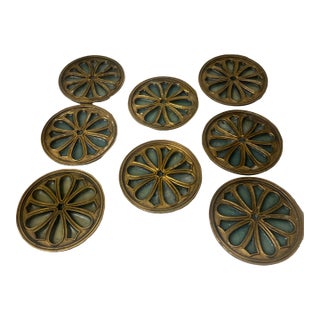 1980s Brass and Glass Coasters- Set of 8 For Sale