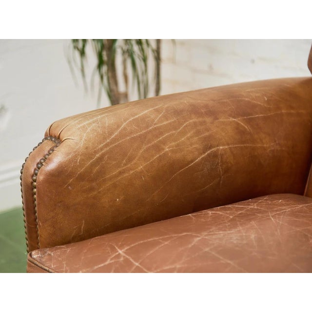 Mid 20th Century Saddle Leather Club Chair With Nailhead Trim For Sale In Los Angeles - Image 6 of 12