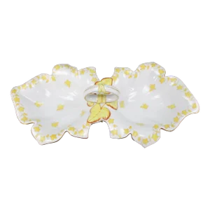 Mid 20th Century Herend Hungary 7511 Yellow Large Double Leaf Plate Serving Dish Centerpiece
