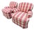 A Pair of Custom Pink Plaid Pleated Skirt Lounge Chairs With Rolled Arms For Sale