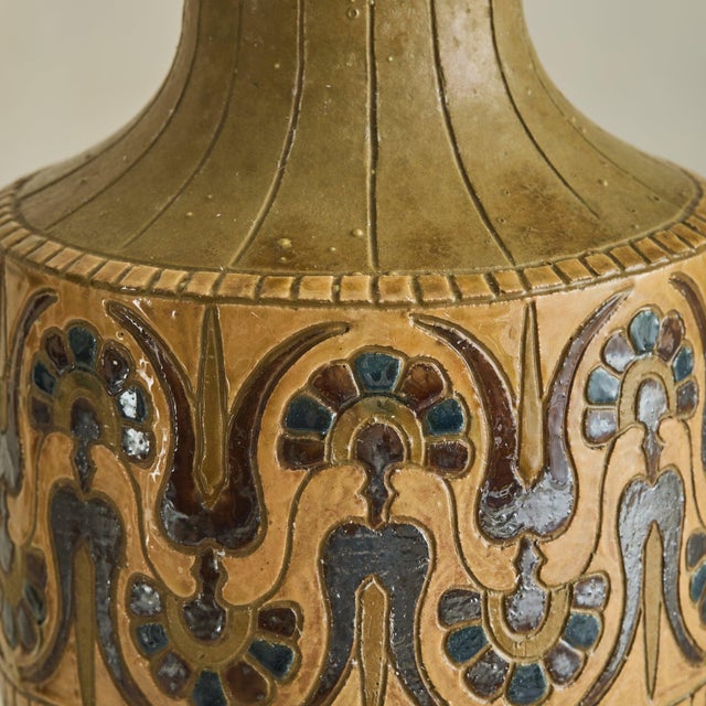 Mid 20th Century Vintage French Ceramic Vase with Geometric and Flower Motifs For Sale - Image 5 of 8