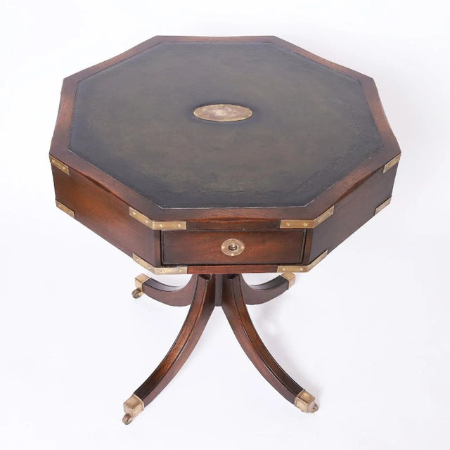 Campaign Pair of Campaign Leather Top Tables or Stands For Sale - Image 3 of 12