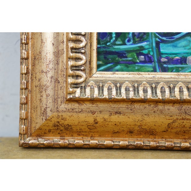 Late 20th Century Late 20th Century Garden Terrace Marble Lion Head Fountain Oil Painting on Board 10" For Sale - Image 5 of 9