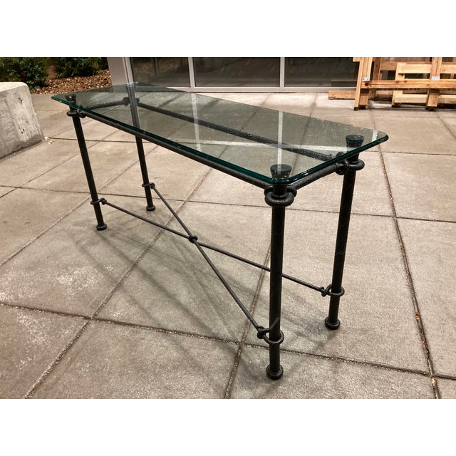 MidCentury Modern Rectangular Wrought Iron Glass Top Sofa Console