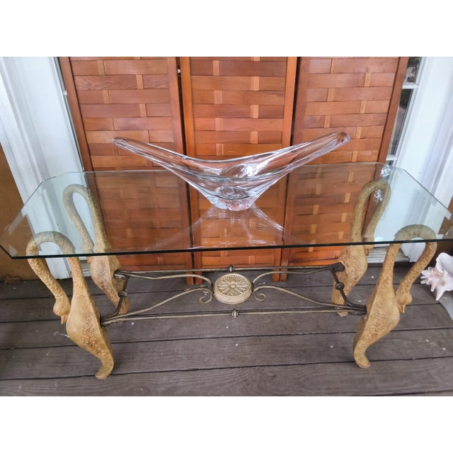 1970s Hollywood Regency Mixed-Metal Swan Coffee Table With Glass Top For Sale - Image 10 of 14