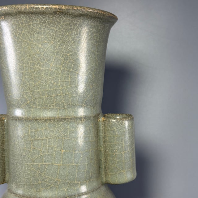 Chinese Antique Chinese Longquan Celadon Arrow Ear Vase, Ceramic Vessel For Sale - Image 3 of 6