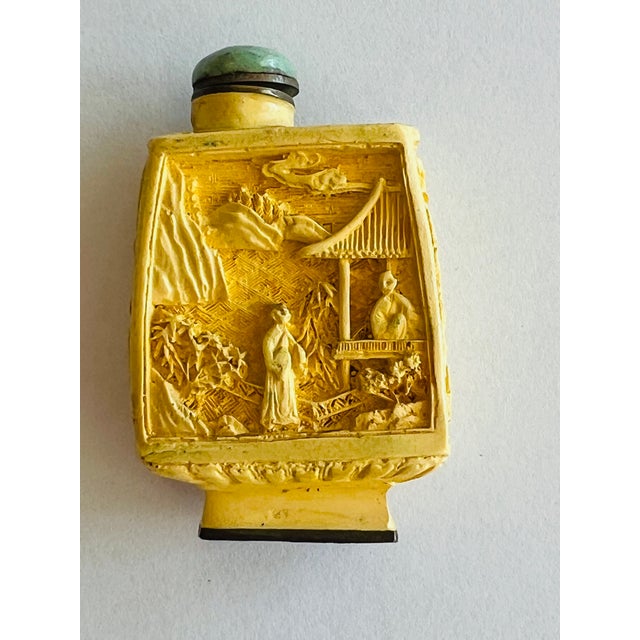 Mid 20th Century Light Yellow Carved Resin Snuff Bottle With Jade Stopper For Sale - Image 5 of 7