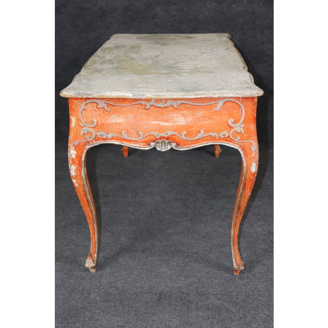 Wood Italian Venetian Style Heavily Distressed Paint Decorated Writing Desk For Sale - Image 7 of 16