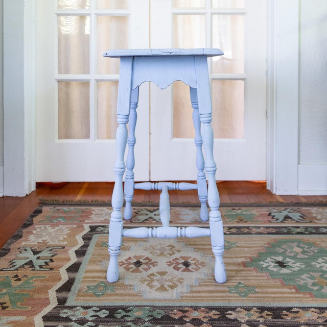 Early 20th Century Blue Painted Scalloped American Farmhouse Side Table For Sale - Image 13 of 18