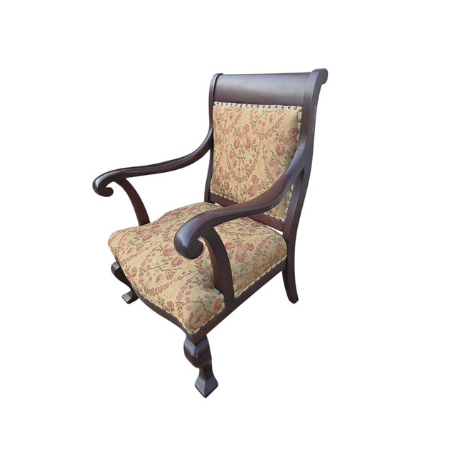 Traditional Antique French Carved Empire Lounge Chair Armchair Mahogany Parlor For Sale - Image 3 of 17